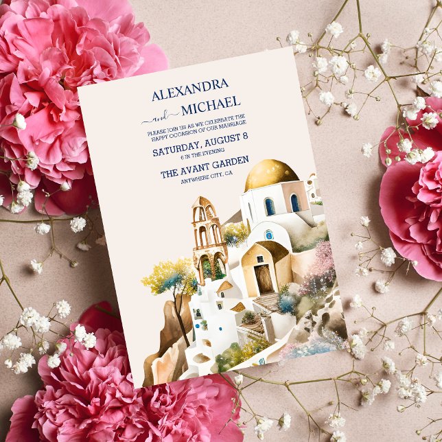 Watercolor Santorini Destination Wedding Invitatio Invitation (Creator Uploaded)