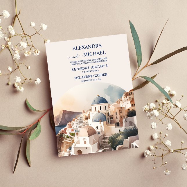 Watercolor Santorini Destination Wedding Invitatio Invitation (Creator Uploaded)