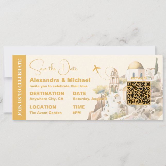 Watercolor Santorini Destination wedding Invitation (Front)