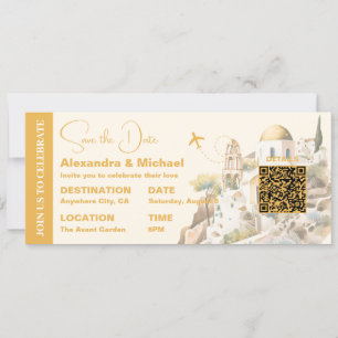 Watercolor Santorini Destination wedding Invitation