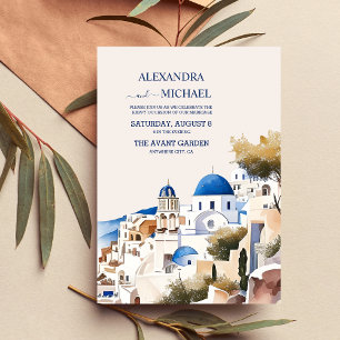 Watercolor Santorini Destination Wedding Invitation