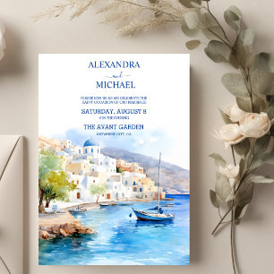 Watercolor Santorini Destination Wedding Invitation