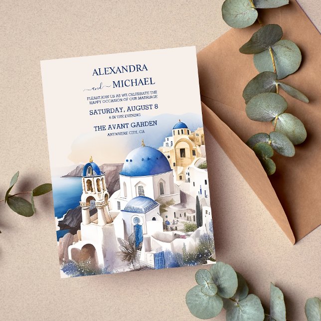 Watercolor Santorini Destination Wedding Invitation (Creator Uploaded)