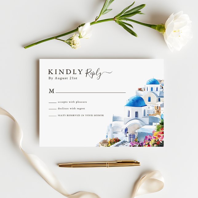Watercolor Santorini  Destination Wedding RSVP (Creator Uploaded)