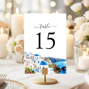 Watercolor Santorini Elegant Coastal Wedding Table Number