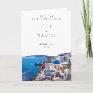 Watercolor Santorini Elegant Wedding Folded Programme