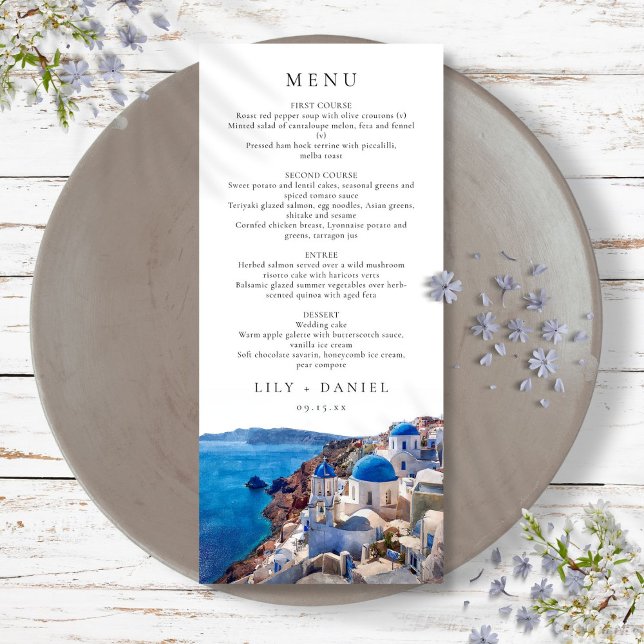 Watercolor Santorini Greece Destination Wedding Menu (Watercolor Santorini Greece Destination Wedding Menu)