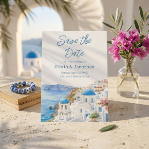 Watercolor Santorini Greece Destination Wedding Save The Date