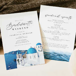 Watercolor Santorini Greece Skyline Ocean Tropical Invitation