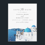 Watercolor Santorini Greece Skyline Save the Date Postcard<br><div class="desc">This save the date postcard features a watercolor painting of the Santorini Greece skyline and simple postcard backing for easy mailing. This save the date is perfect for your Greece inspired destination wedding or travel themed event.</div>
