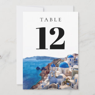 Watercolor Santorini Greece Table Number