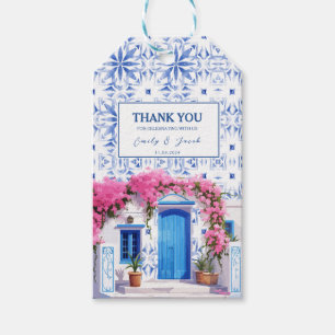 Watercolor Santorini Greece wedding blue and white Gift Tags