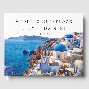 Watercolor Santorini Greece Wedding Guest Book