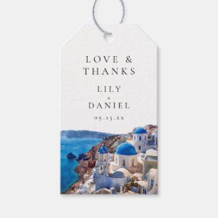 Watercolor Santorini Greece Wedding Thank You Gift Tags