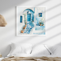 Watercolor Santorini Greek Wall Art