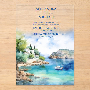 Watercolor Santorini Greek Wedding Acrylic Invitations