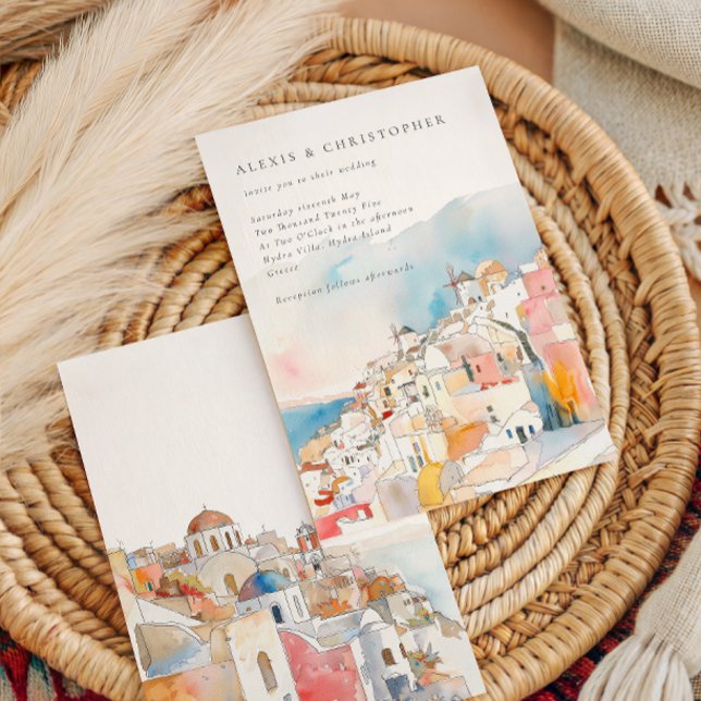 Watercolor Santorini Mediterranean Wedding Invitation (Creator Uploaded)