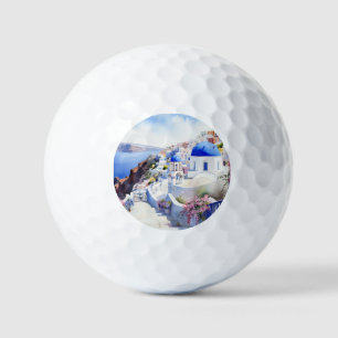 Watercolor Santorini Oia  Golf Balls