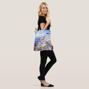 Watercolor Santorini Tote Bag