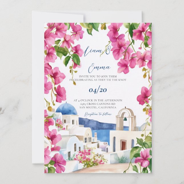 Watercolor Santorini Wedding Invitation (Front)