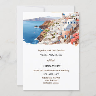 Watercolor santorini wedding invitations