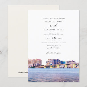 Watercolor Sarasota Florida Skyline Paint Wedding Invitation