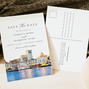 Watercolor Savannah Georgia Skyline Destination Postcard
