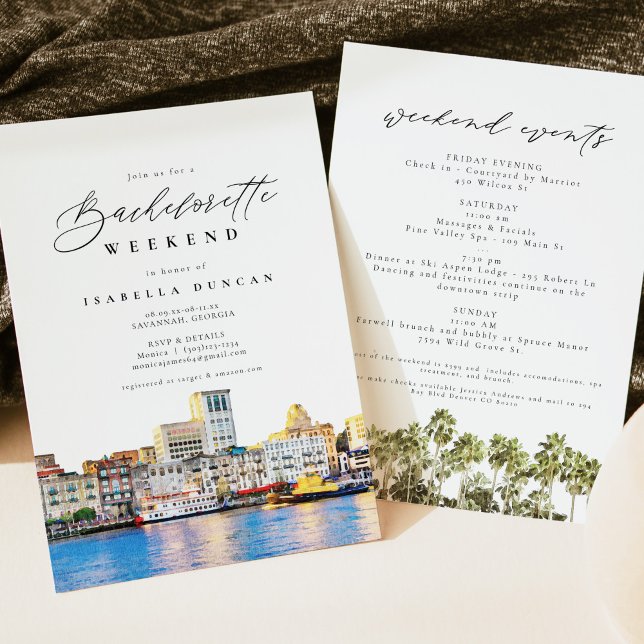 Watercolor Savannah Georgia Skyline Palm Tree Invitation (Creator Uploaded)