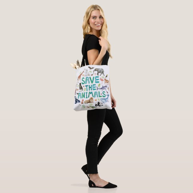 Watercolor Save the Animals Tote (On Model)
