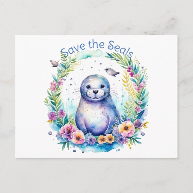 Watercolor Save the Seals Postcard (Front)