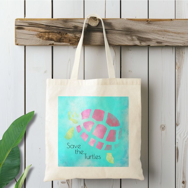 Watercolor Save the Turtles Tote Bag (Creator Uploaded)