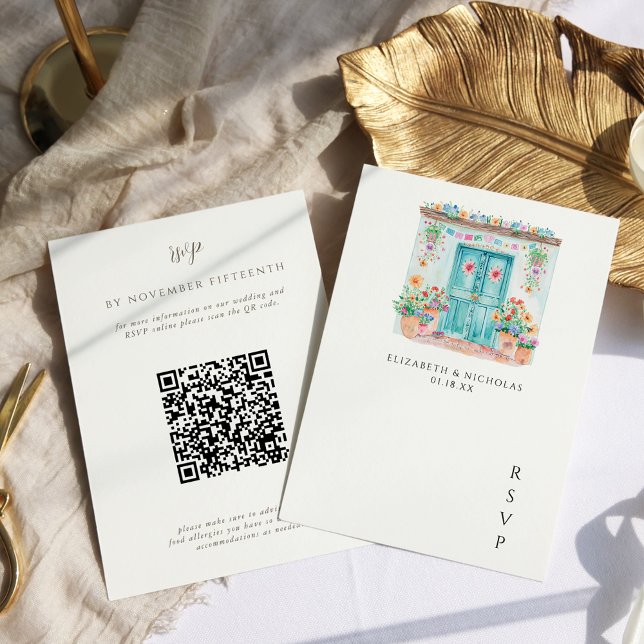 Watercolor Sayulita Mexico | QR Code Wedding RSVP (Creator Uploaded)