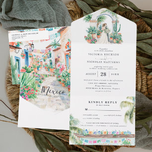 Watercolor Sayulita Mexico Wedding All In One Invitation