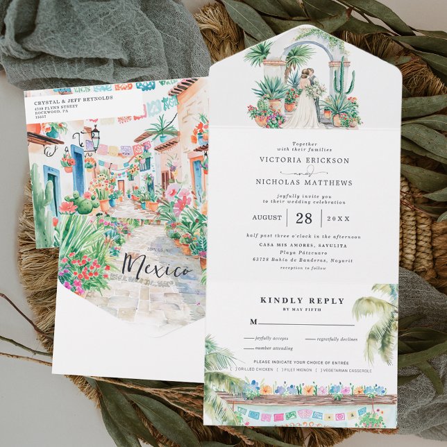 Watercolor Sayulita Mexico Wedding All In One Invitation (Creator Uploaded)