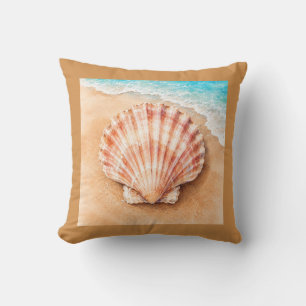  Watercolor Scallop Shell on the Beach Cushion