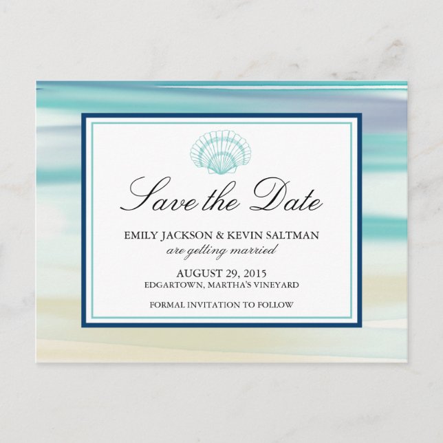 Watercolor Scalloped Shell Save the Date Announcement Postcard (Front)