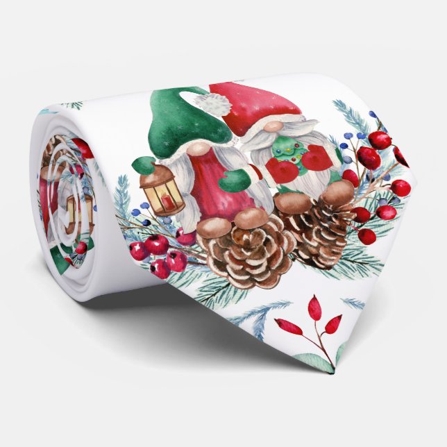 Watercolor Scandinavian Gnomes  Tie (Rolled)
