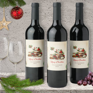 Watercolor Scandinavian Leaves Merry Christmas Wine Label