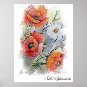 Watercolor scarlet poppies poster