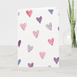 Watercolor Scattered Hearts Card