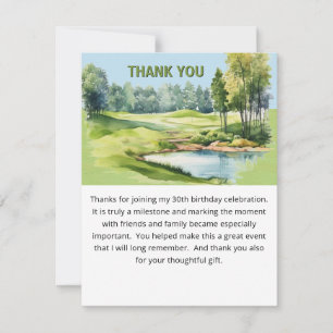 Watercolor Scenic Golf Theme 30th Birthday Flat Thank You Card