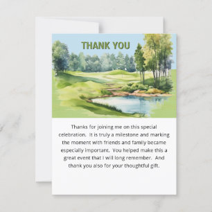 Watercolor Scenic Golf Theme Adult Birthday Flat  Thank You Card
