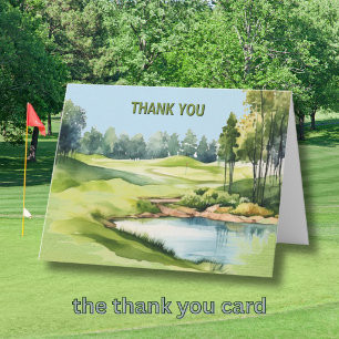 Watercolor Scenic Golf Theme Adult Birthday  Thank You Card