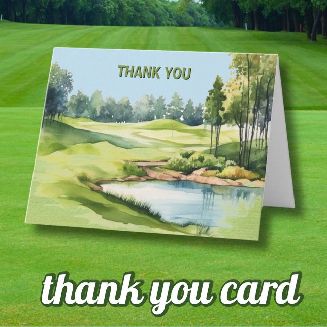 Watercolor Scenic Golf Theme Adult Birthday  Thank You Card (Creator Uploaded)