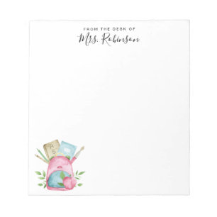 Watercolor School Bag Book Apple Pencil Teacher Notepad