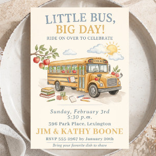 Watercolor School Bus Birthday Party Preschool Invitation