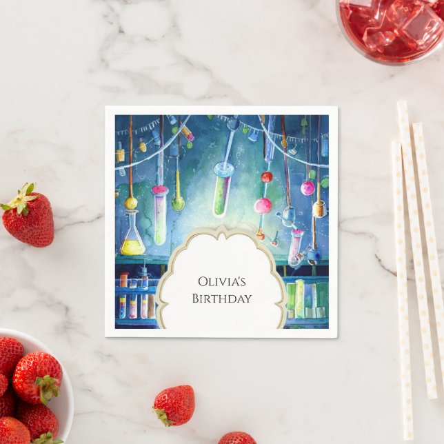 Watercolor Science Magic Scientist Birthday Napkin (Insitu)