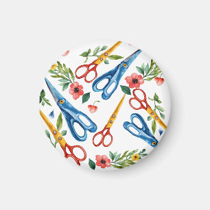 Watercolor Scissors & Wildflowers Seamless Pattern Magnet