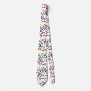 Watercolor Scissors & Wildflowers Seamless Pattern Tie
