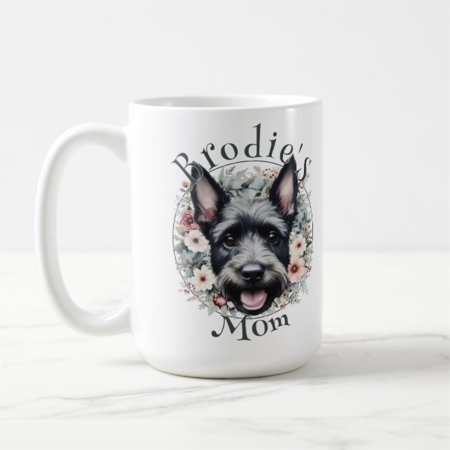Watercolor Scottie and Floral Wreath Coffee Mug (Left)